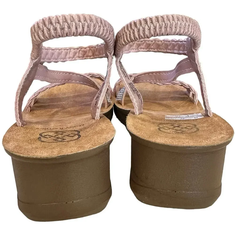 Daisy Fuentes Women's Pink‎ Wedge Sandals Slingback Embellished Casual - Picture 7 of 9